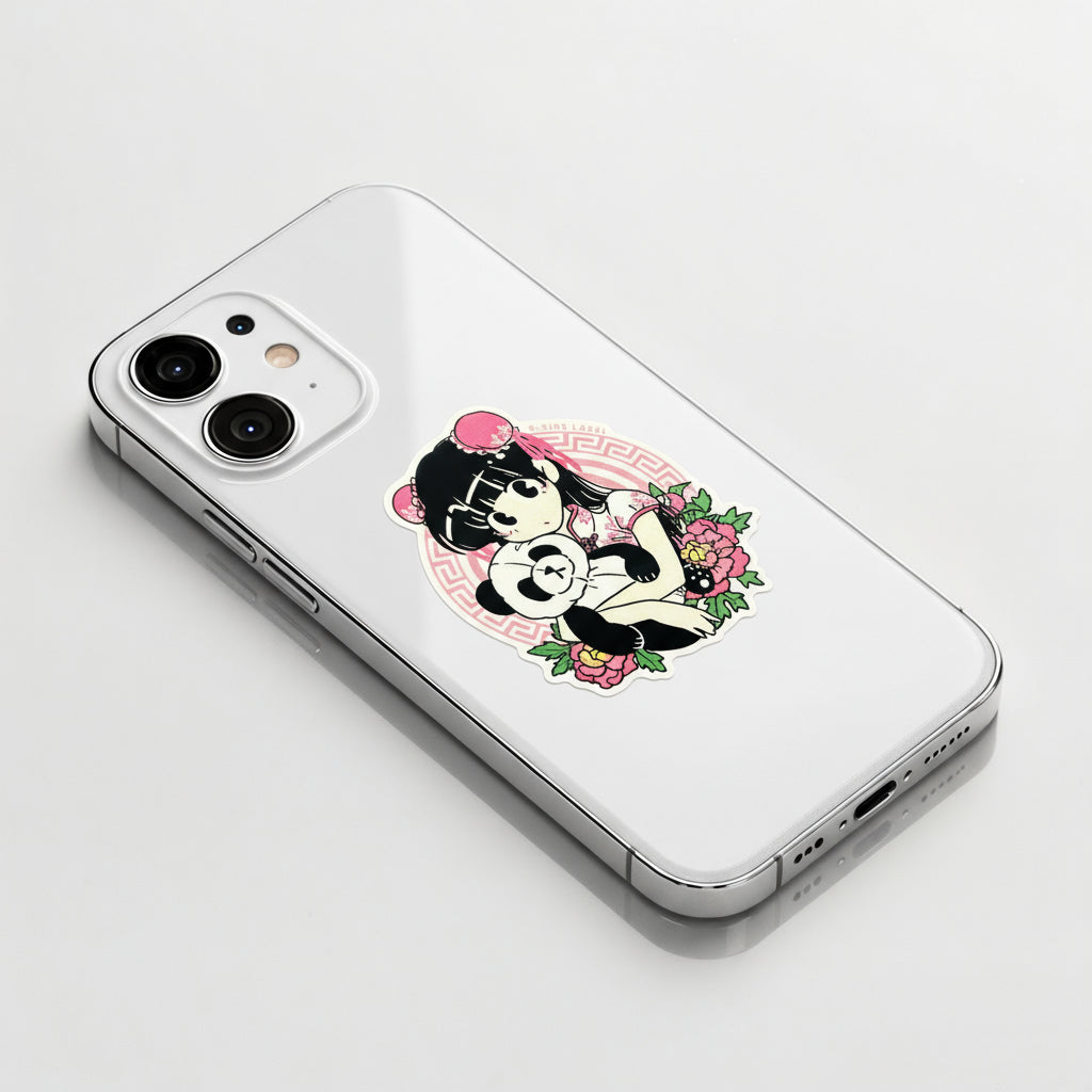 Cute Girl with Panda ✦ B-Side Label Sticker