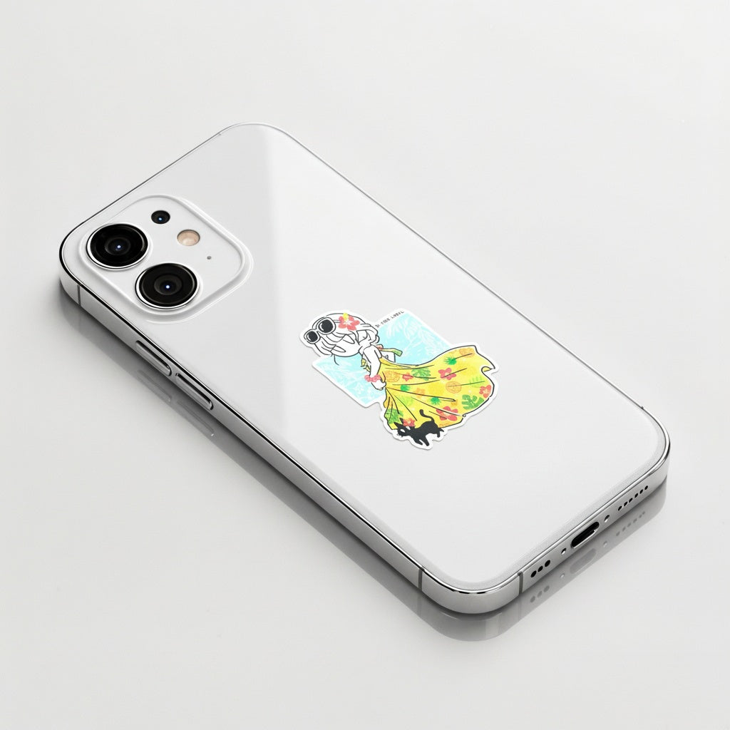 Hawaiian Dress Girlie & Cat  ✦ B-Side Label Sticker