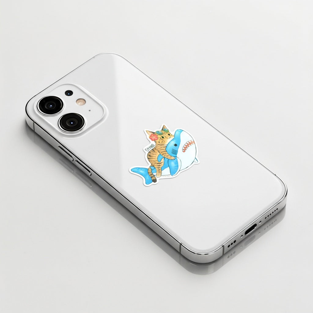 Hawaiian Cat Shark Floatie ✦ B-Side Label Sticker