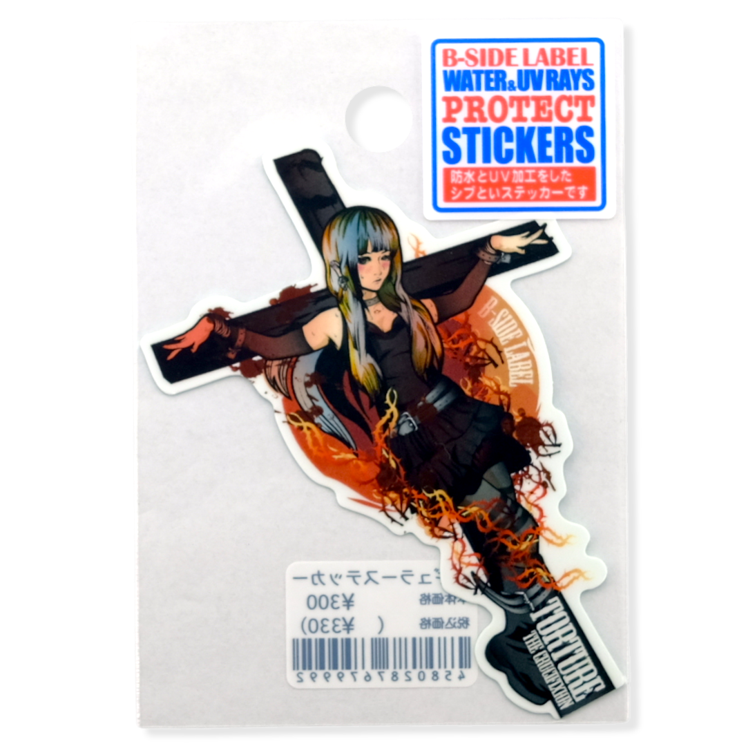 Girl, Cross, and Flames ✦ B-Side Label Sticker