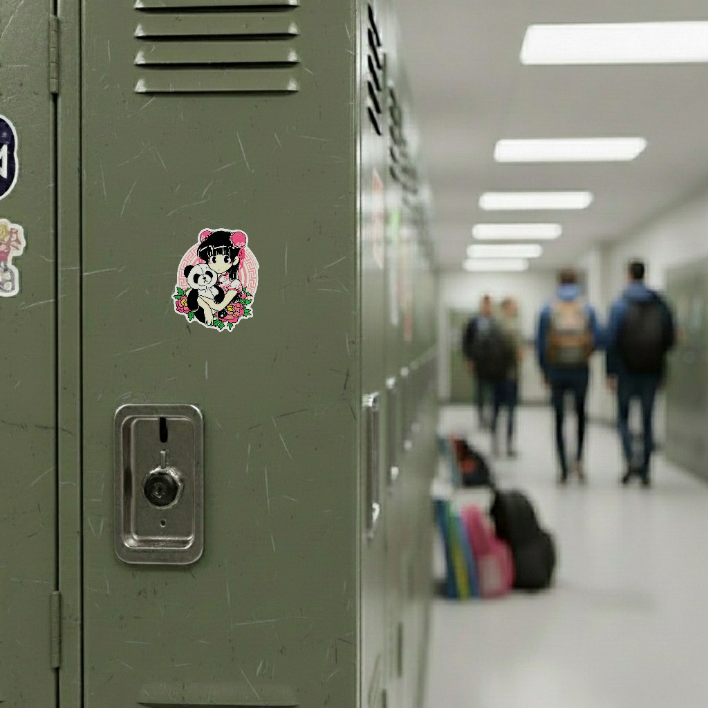Cute Girl with Panda ✦ B-Side Label Sticker