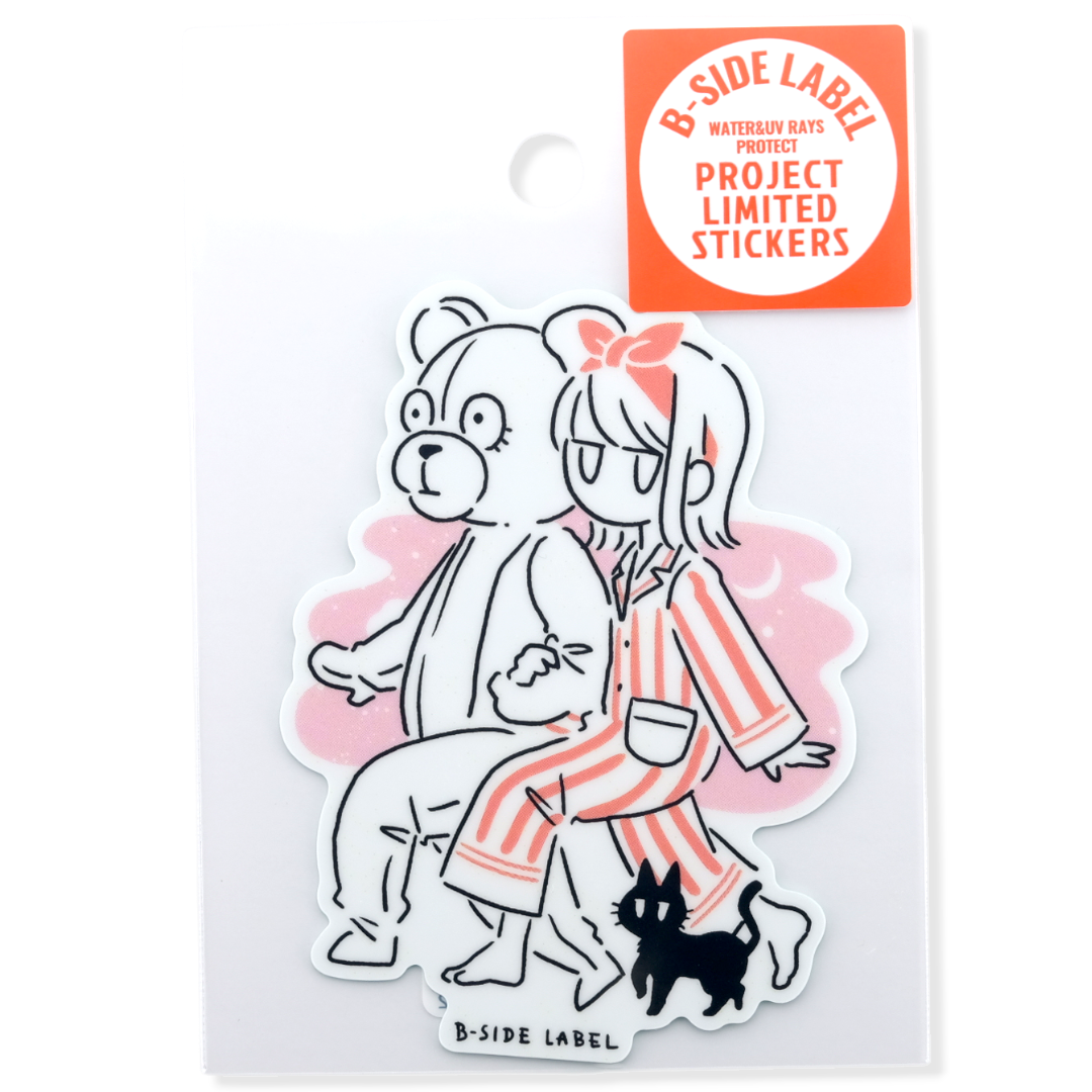 Pajama Girl, Teddy Bear & Cat ✦ B-Side Label Sticker