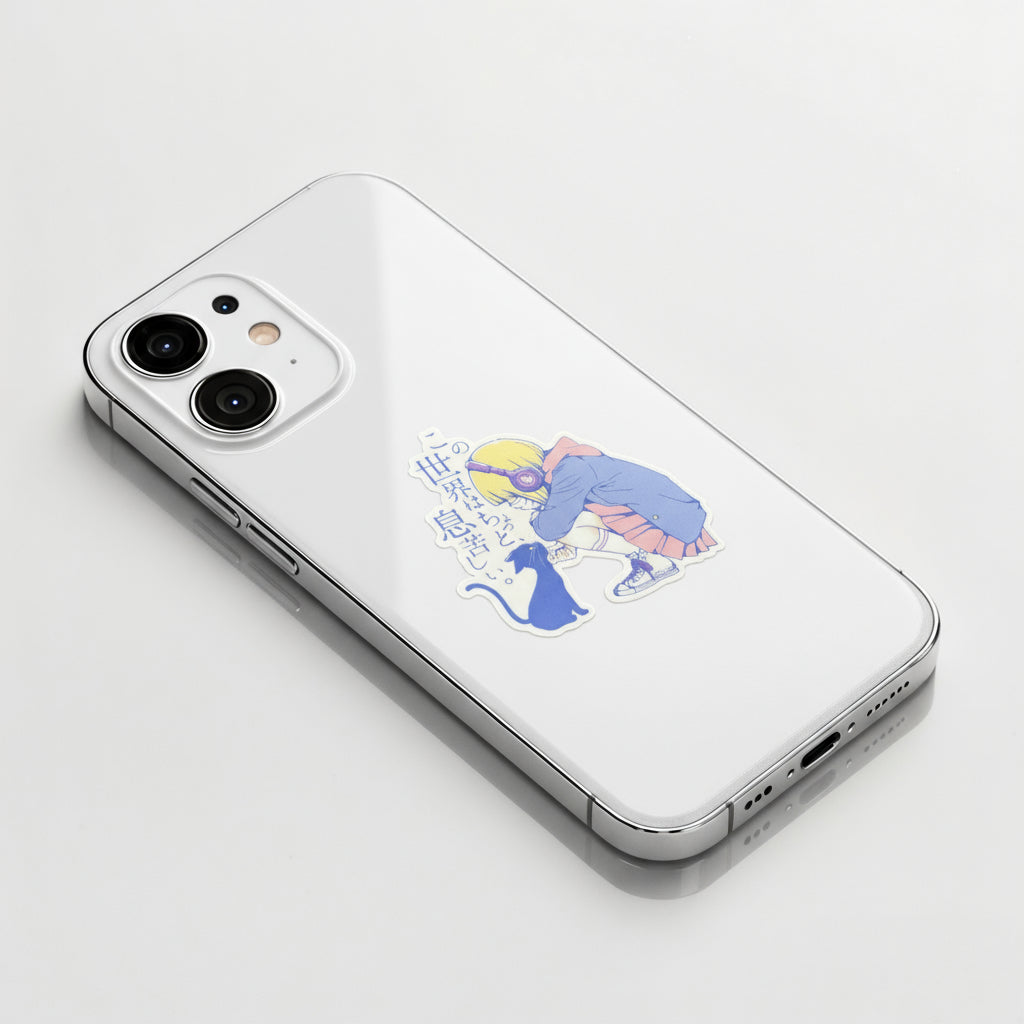 Cat, Girl & Headphones ✦ B-Side Label Sticker