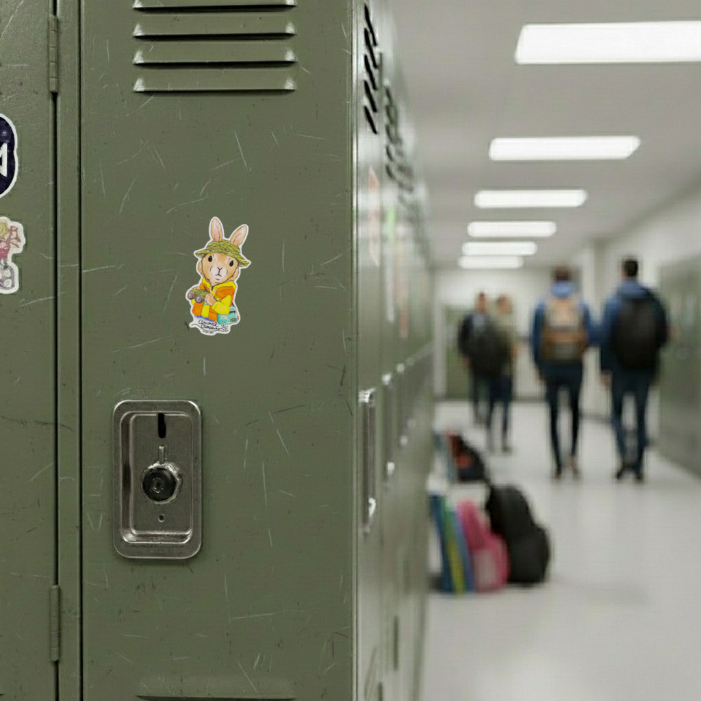 Rabbit Fluffy Camouflage Hat Camper ✦ B-Side Label Sticker on locker — Shopify Medium PhotoRoom template, orientation corrected from verified original photograph