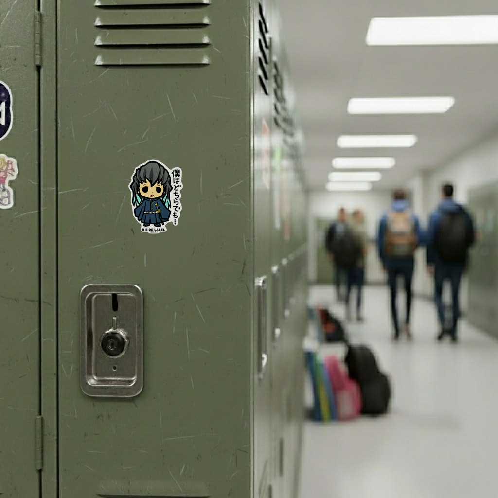 Demon Slayer - Tokito Muichiro 1 ✦ B-Side Label Sticker — locker scene using the Shopify PhotoRoom template and original photograph