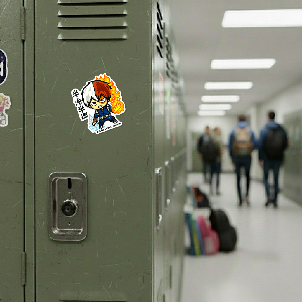 My Hero Academia Todoroki Shoto ✦ B-Side Label Sticker on a school locker