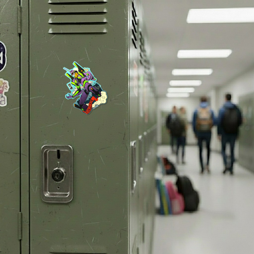 Evangelion Eva Unit 01 ✦ B-Side Label Sticker on a school locker