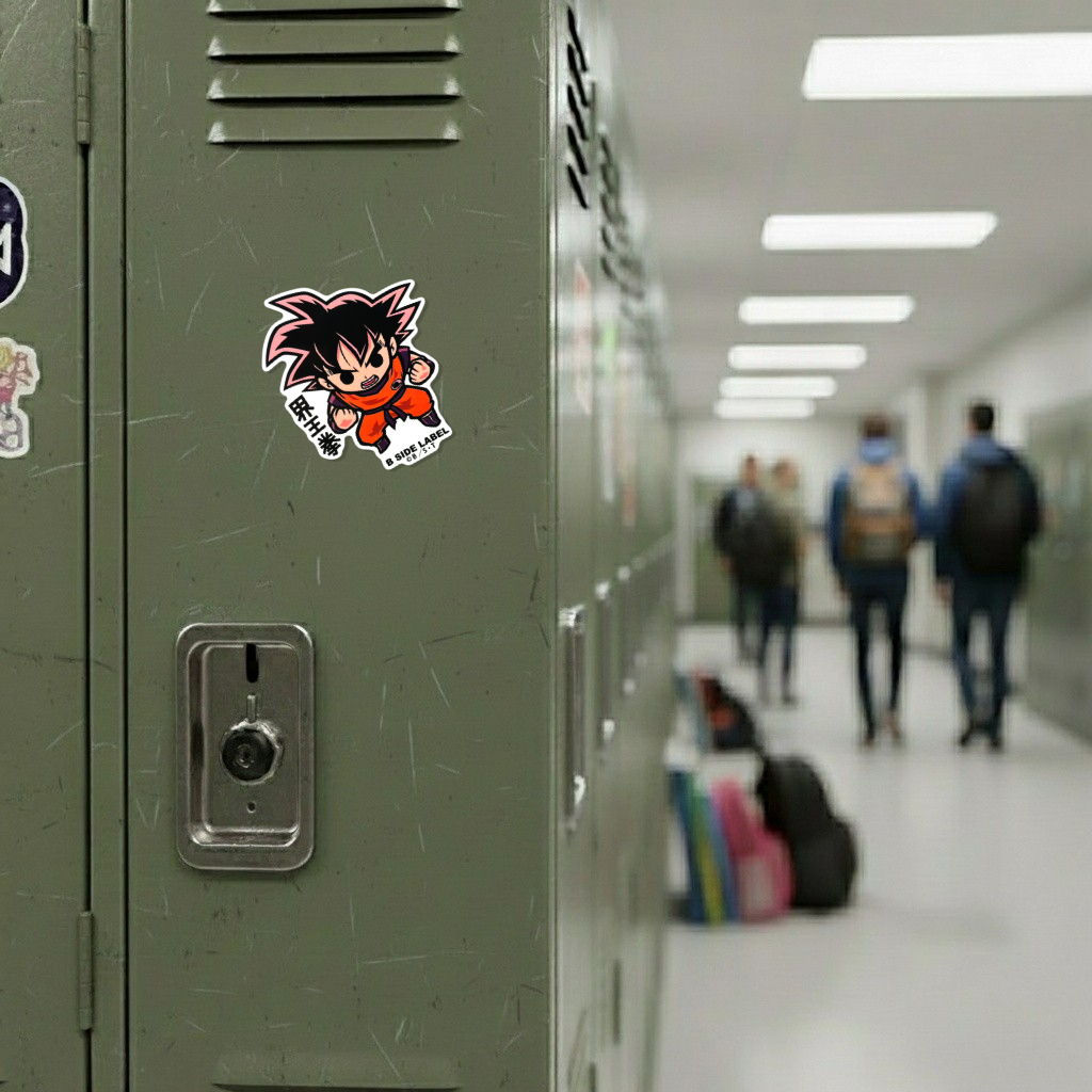 Dragon Ball Z - Goku Kaioken ✦ B-Side Label Sticker on a school locker