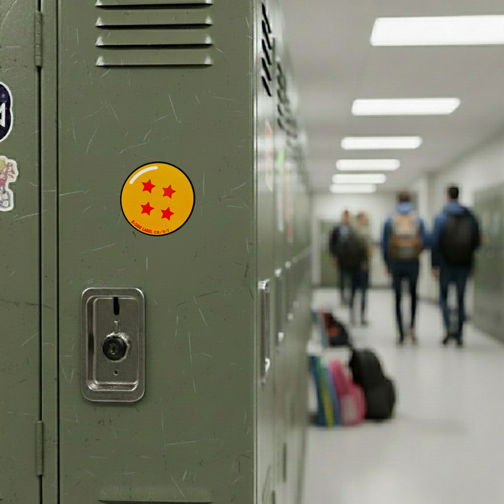 Dragon Ball Z - Four-Star Ball ✦ B-Side Label Sticker — locker scene using the Shopify PhotoRoom template and original photograph
