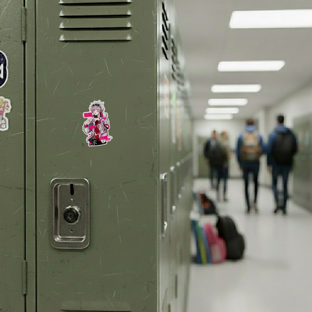 Cyber Boy Heart Fingers ✦ B-Side Label Sticker — locker scene using the Shopify PhotoRoom template and visually verified original photograph