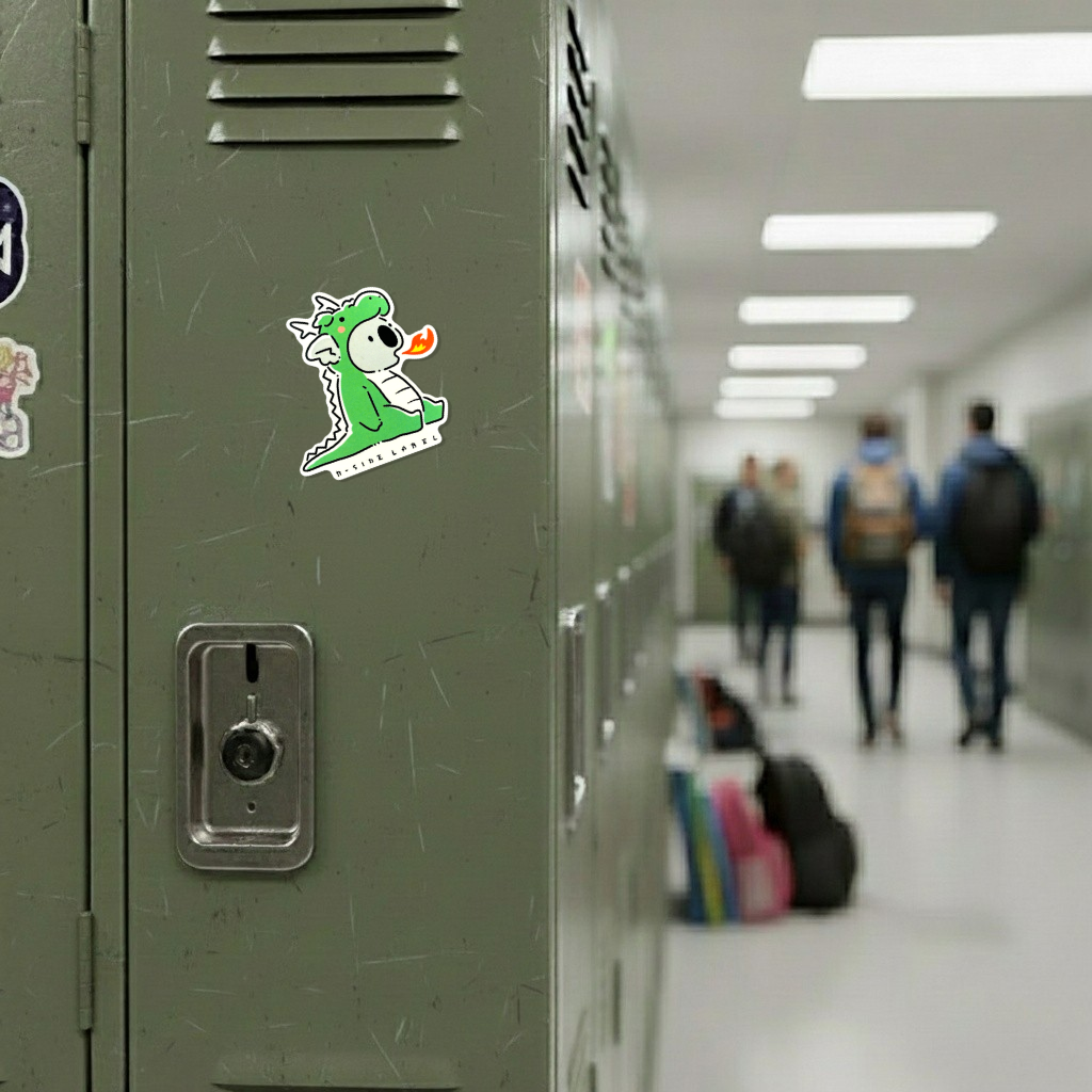 Cute Koala in Dragon Costume ✦ B-Side Label Sticker on a school locker