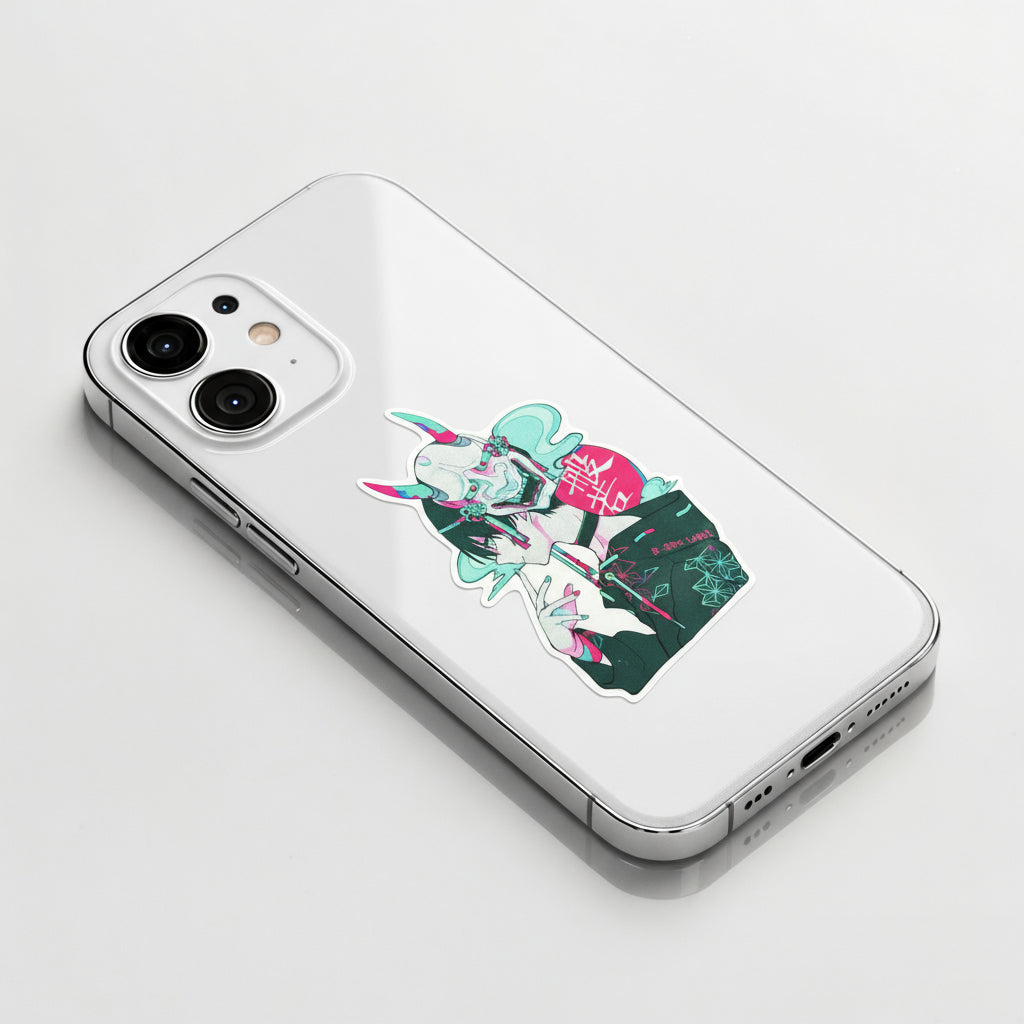 Stylish Boy Wearing Devil Mask ✦ B-Side Label Sticker