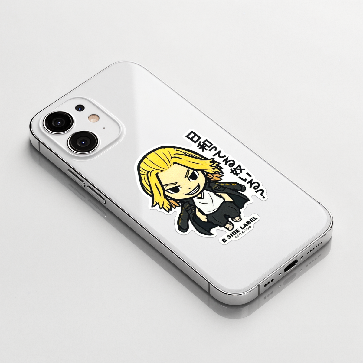 Tokyo Revengers Sano Manjiro ✦ B-Side Label Sticker on a white iPhone