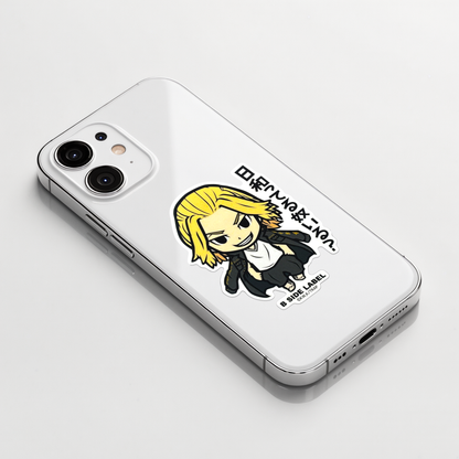 Tokyo Revengers Sano Manjiro ✦ B-Side Label Sticker on a white iPhone
