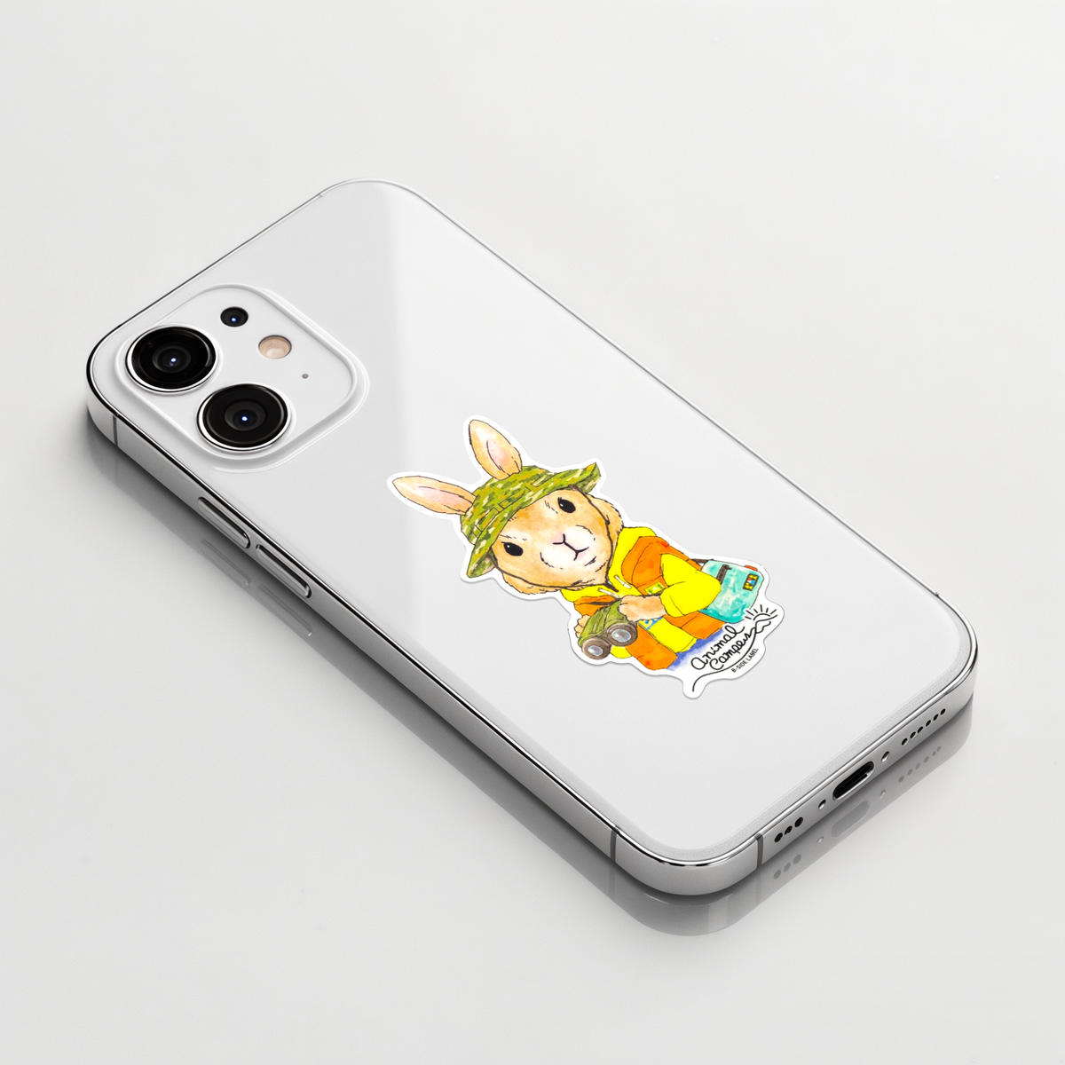 Rabbit Fluffy Camouflage Hat Camper   ✦ B-Side Label Sticker on a white iPhone