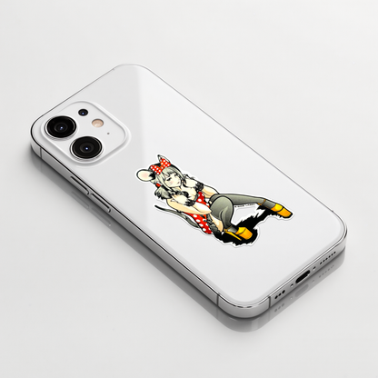 Mouse Girl Red Polka Dot  ✦ B-Side Label Sticker on a white iPhone