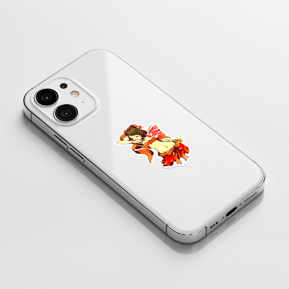 Pink Ribbon Girl ✦ B-Side Label Sticker on a white iPhone