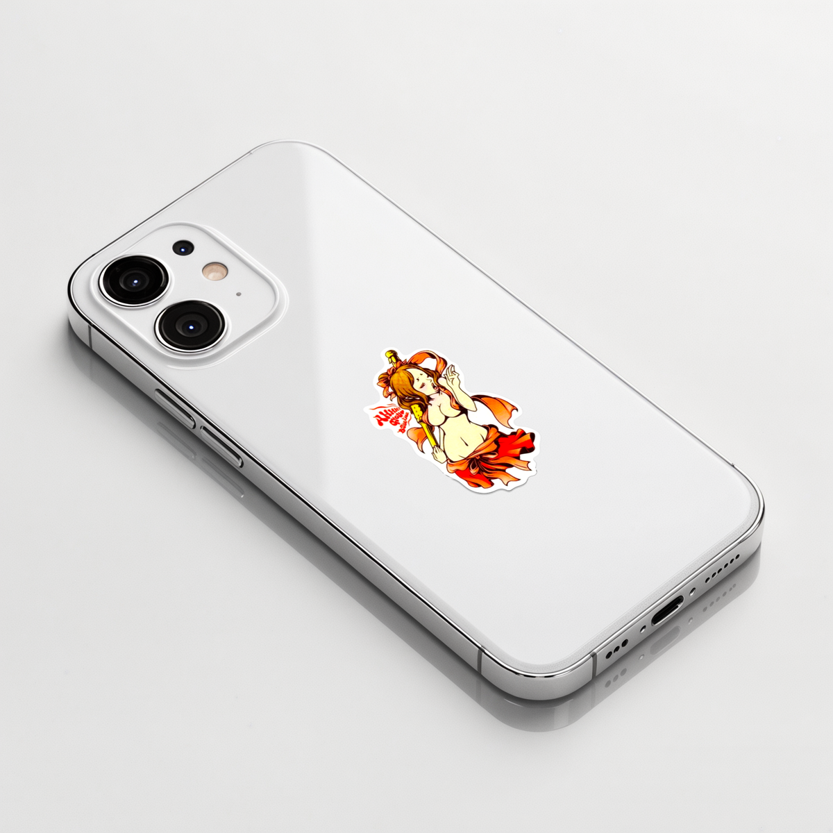 Pink Ribbon Girl Club ✦ B-Side Label Sticker on a white iPhone