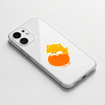 Fluffy Shiba Inu Puppy ✦ B-Side Label Sticker on a white iPhone