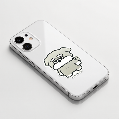Cute Grey Schnauzer ✦ B-Side Label Sticker on a white iPhone
