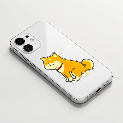 Cute Poopy Shiba Inu ✦ B-Side Label Sticker on a white iPhone