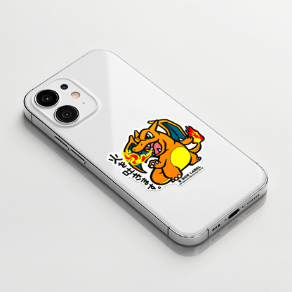 Pokémon Charizard ✦ B-Side Label Sticker on a white iPhone