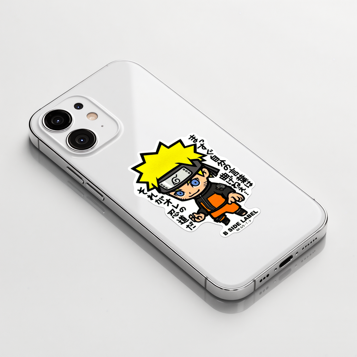 Naruto Uzumaki ✦ B-Side Label Sticker on a white iPhone