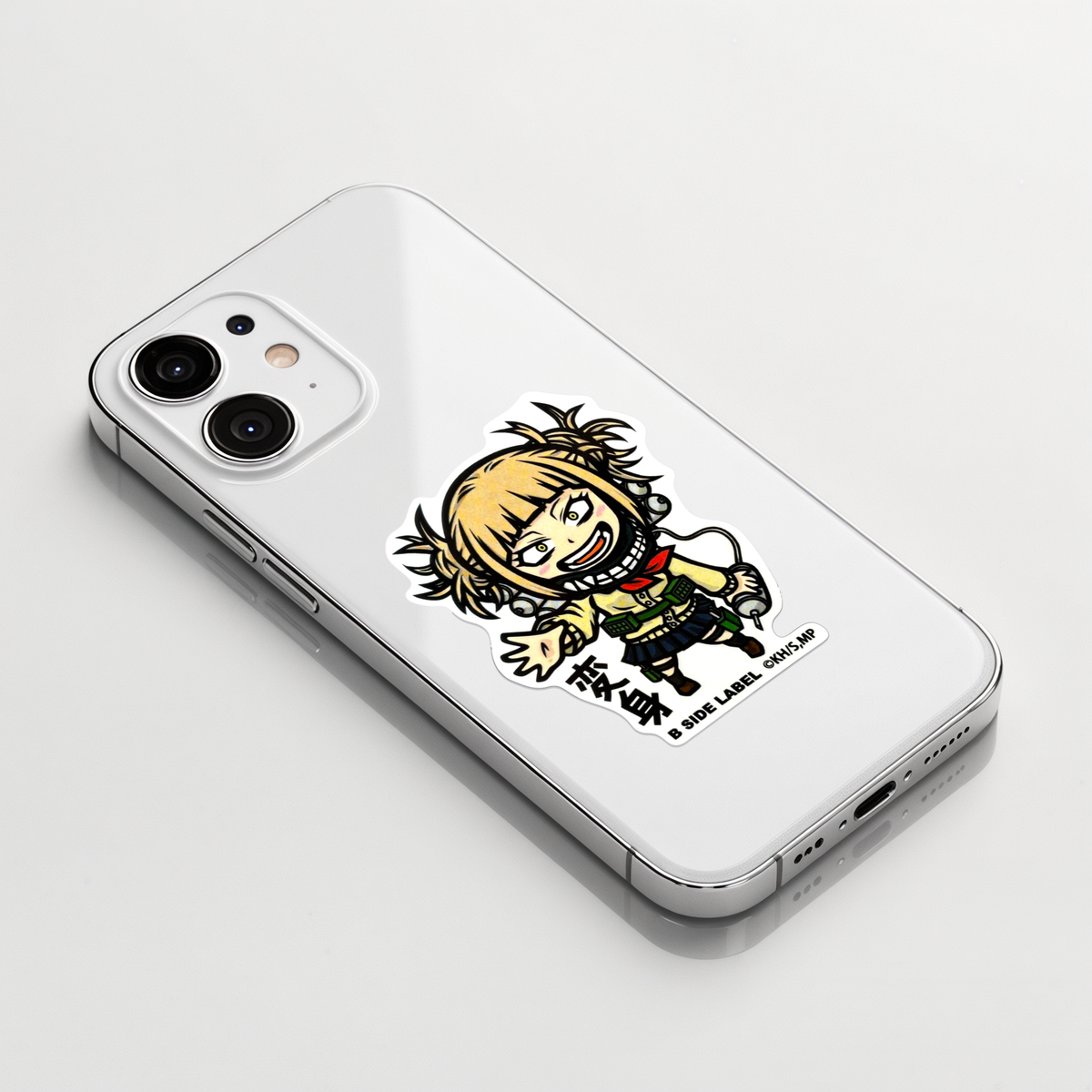 My Hero Academia Toga Himiko ✦ B-Side Label Sticker on a white iPhone