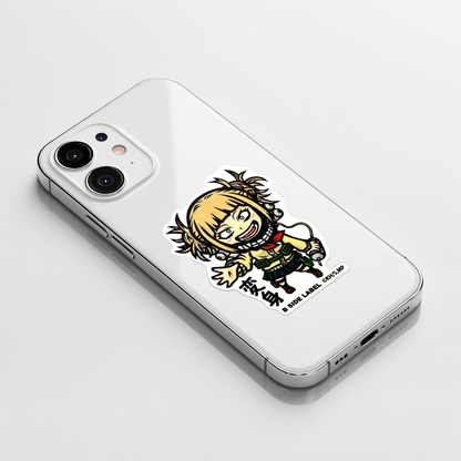 My Hero Academia Toga Himiko ✦ B-Side Label Sticker on a white iPhone
