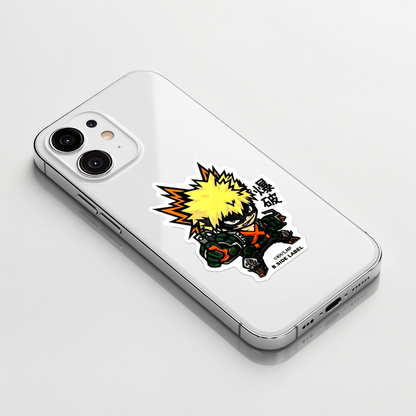 My Hero Academia Bakugo Katsuki ✦ B-Side Label Sticker on a white iPhone