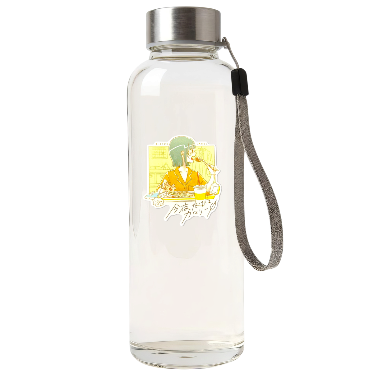 Late Night Snack Girl ✦ B-Side Label Sticker on a white water bottle