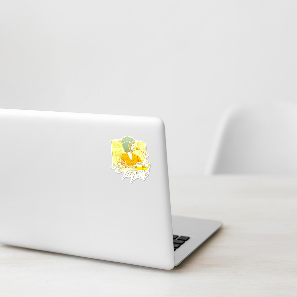 Late Night Snack Girl ✦ B-Side Label Sticker on a white laptop