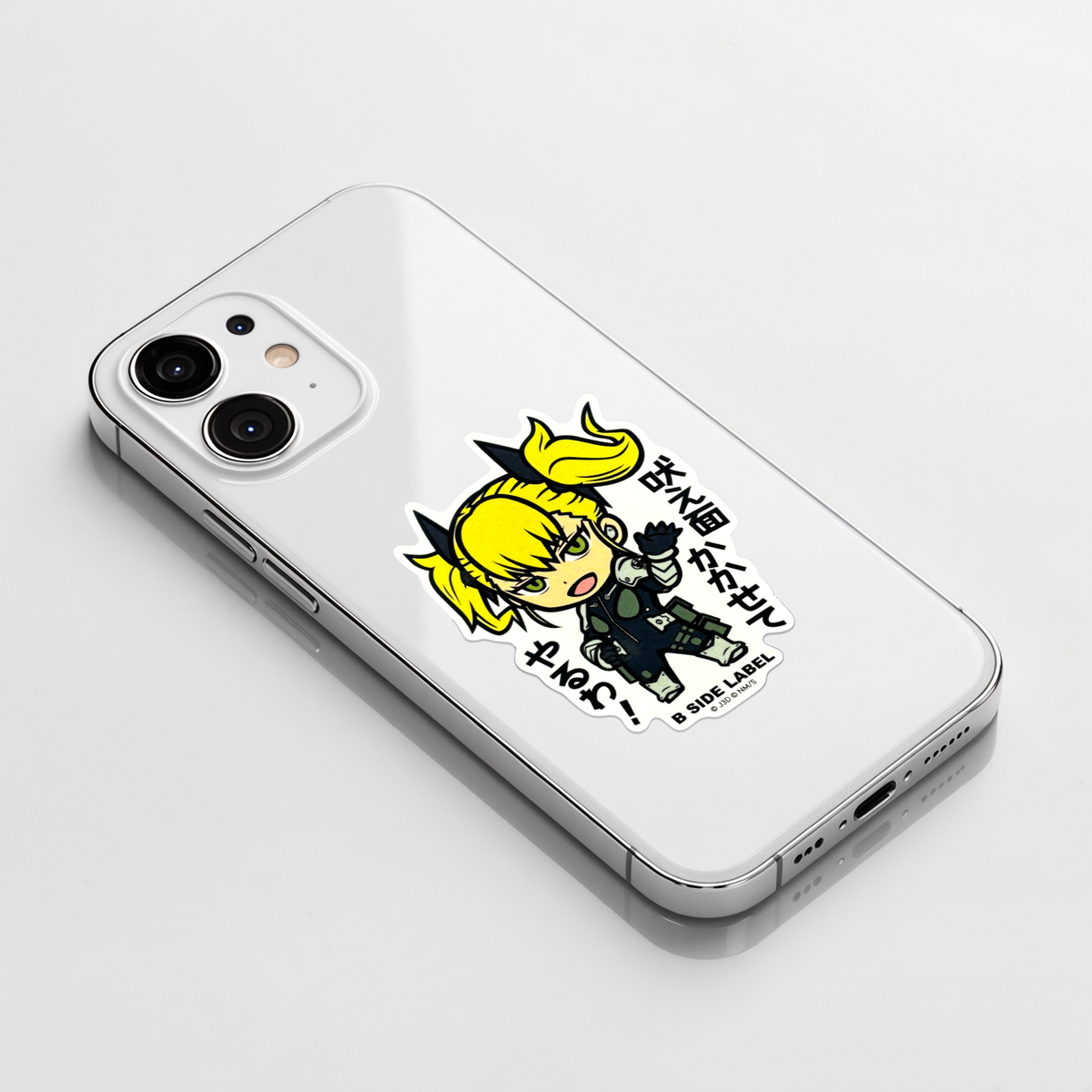 Kaiju No. 8 Shinomiya Kikoru ✦ B-Side Label Sticker on a white iPhone