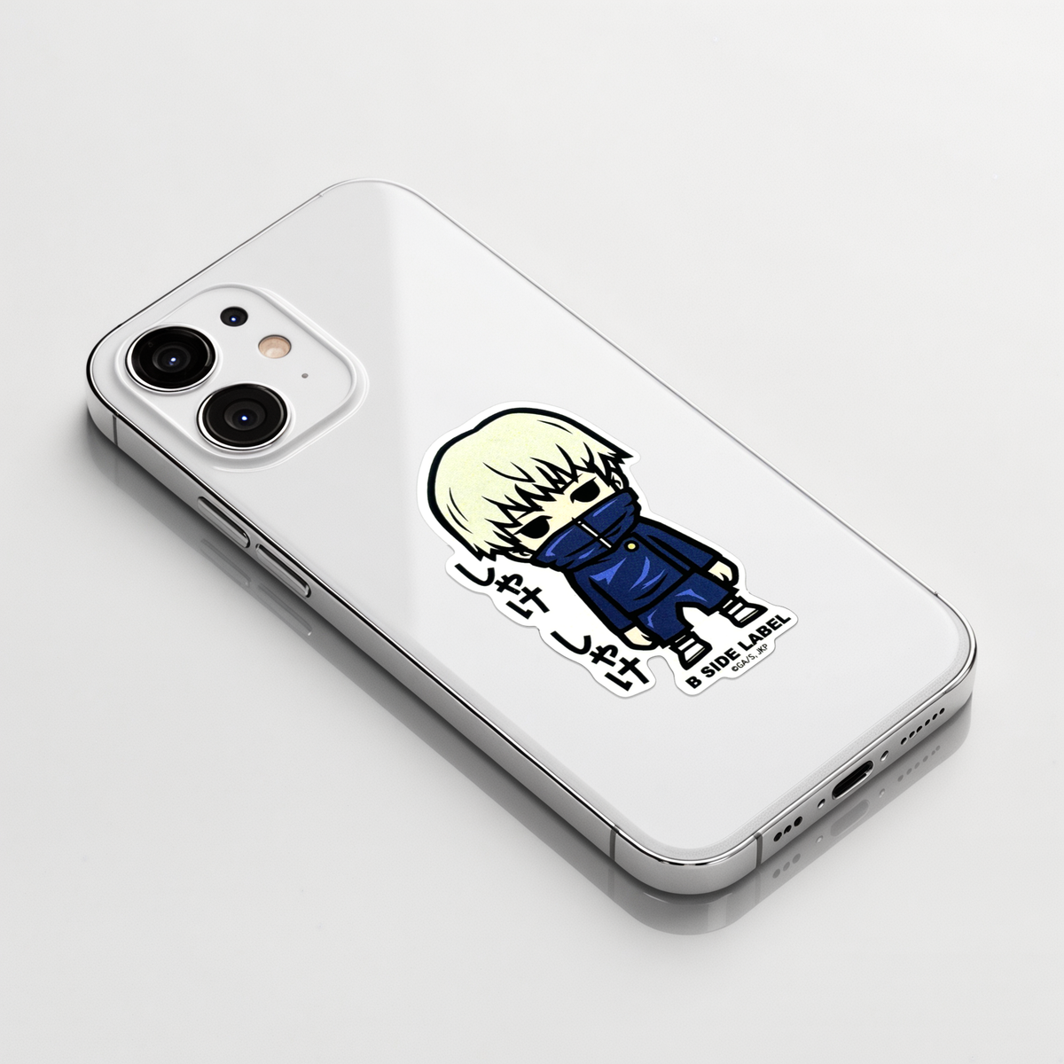 Jujutsu Kaisen Toge Inumaki  ✦ B-Side Label Sticker on a white iPhone