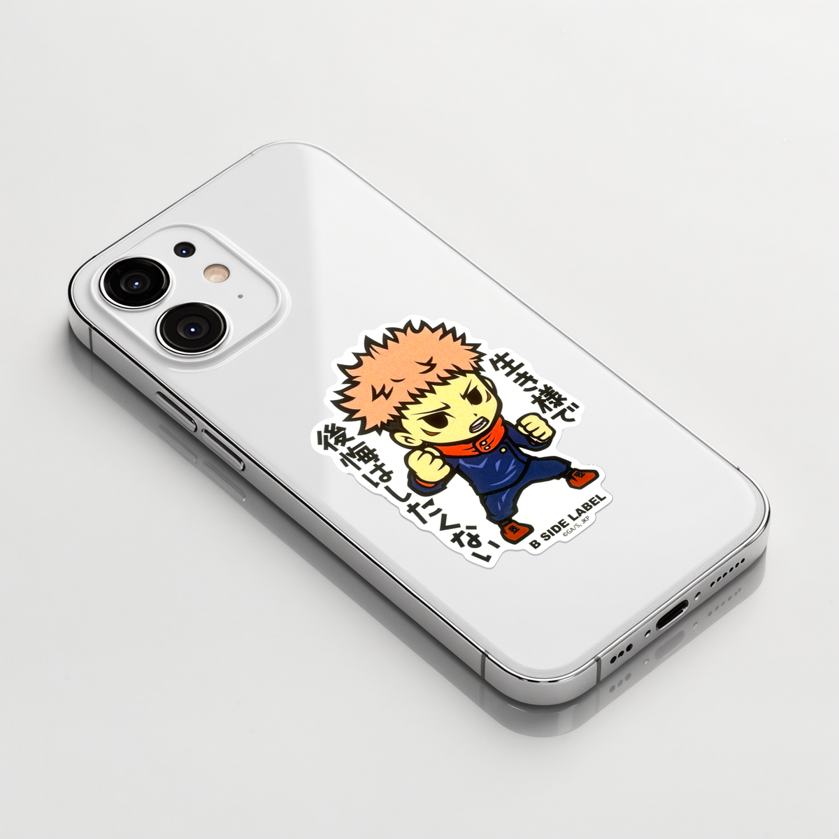 Jujutsu Kaisen Itadori Yuuji ✦ B-Side Label Sticker on a white iPhone