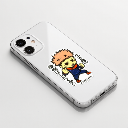 Jujutsu Kaisen Itadori Yuuji ✦ B-Side Label Sticker on a white iPhone