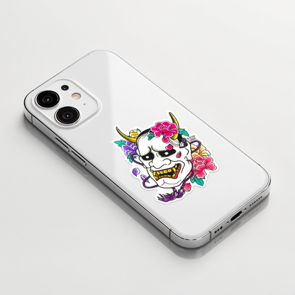 Hannya Mask Demon ✦ B-Side Label Sticker on a white iPhone