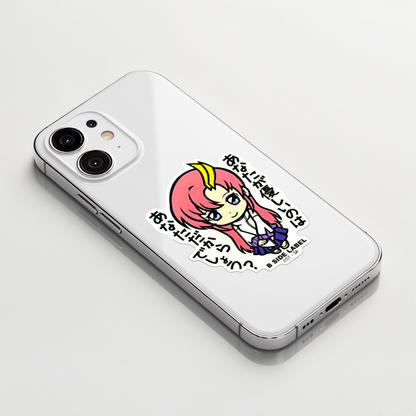 Gundam SEED Lacus ✦ B-Side Label Sticker on a white iPhone