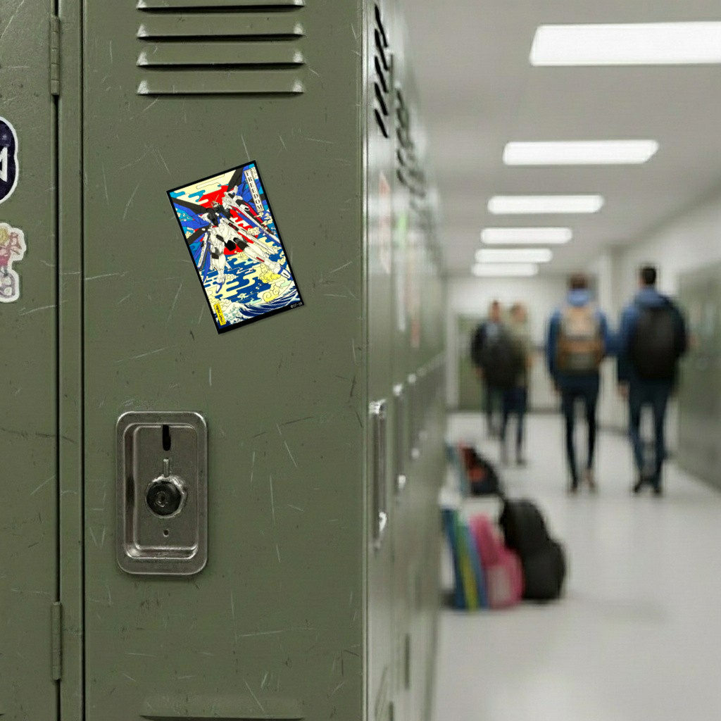 Gundam SEED Freedom Gundam ✦ B-Side Label Sticker on a school locker