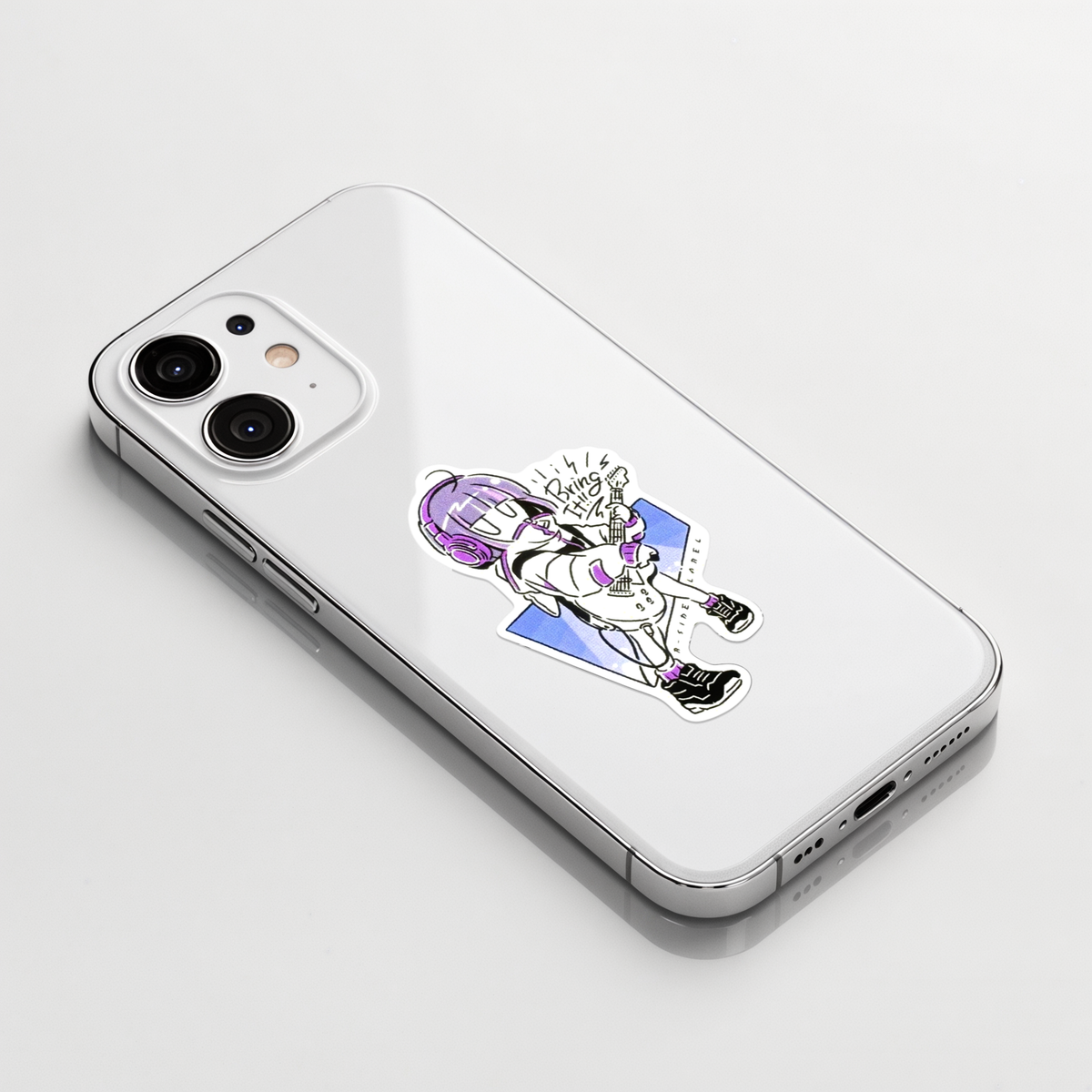 One-Way Girl Headphones ✦ B-Side Label Sticker on a white iPhone