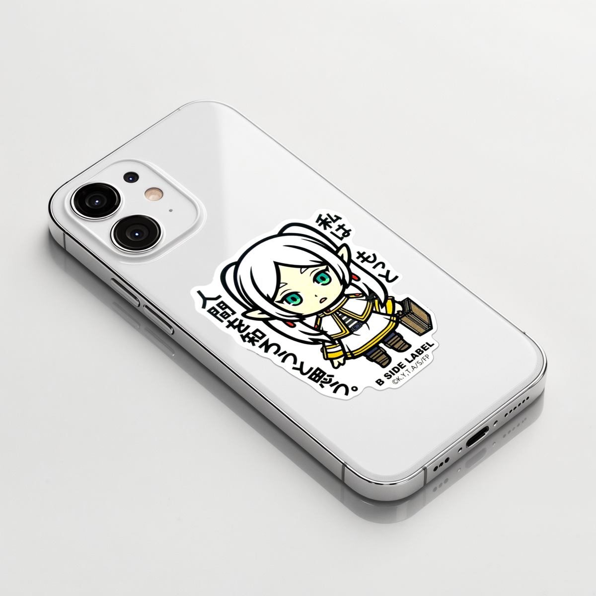 Frieren Beyond Journey's End Frieren ✦ B-Side Label Sticker on a white iPhone