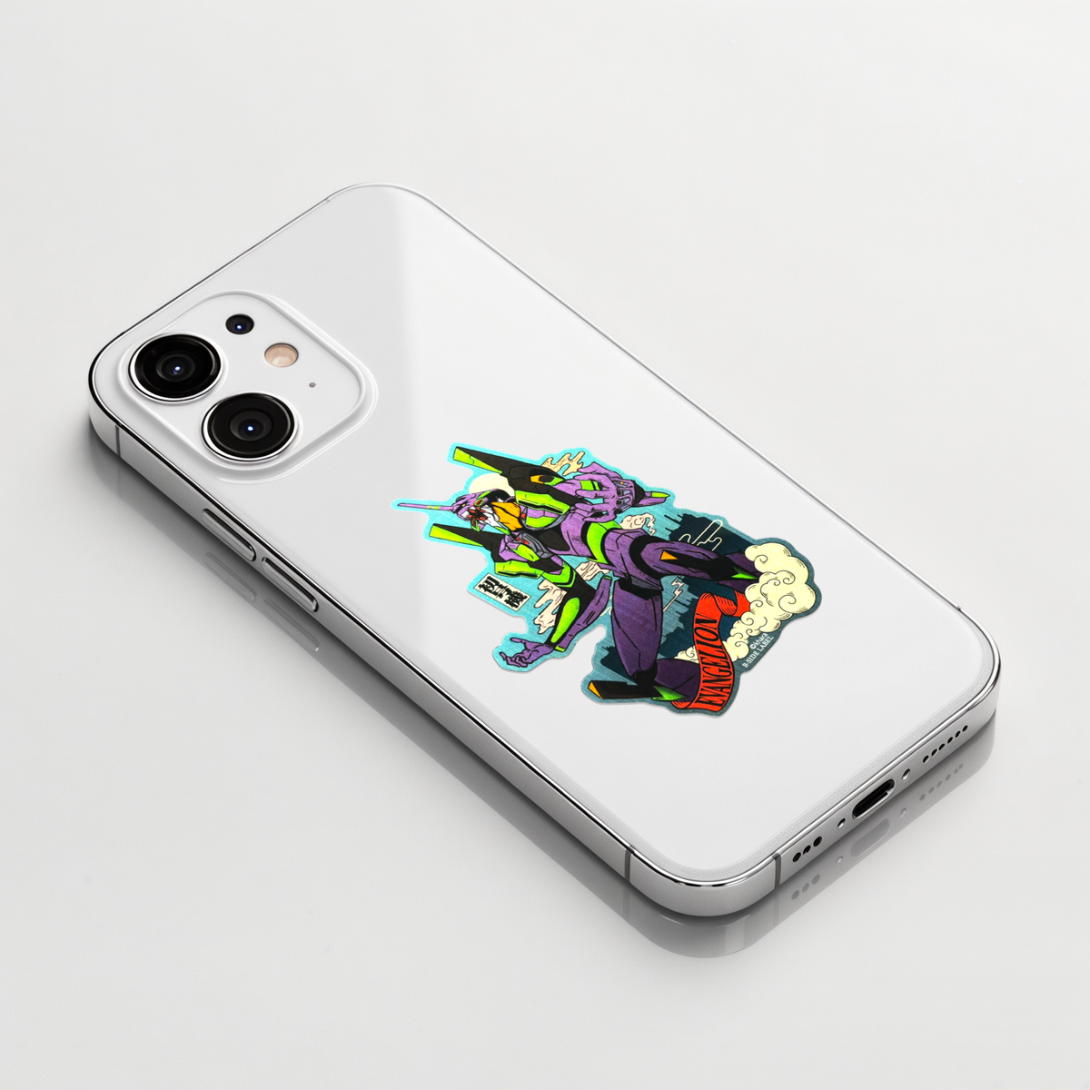 Evangelion Eva Unit 01 ✦ B-Side Label Sticker on a white iPhone