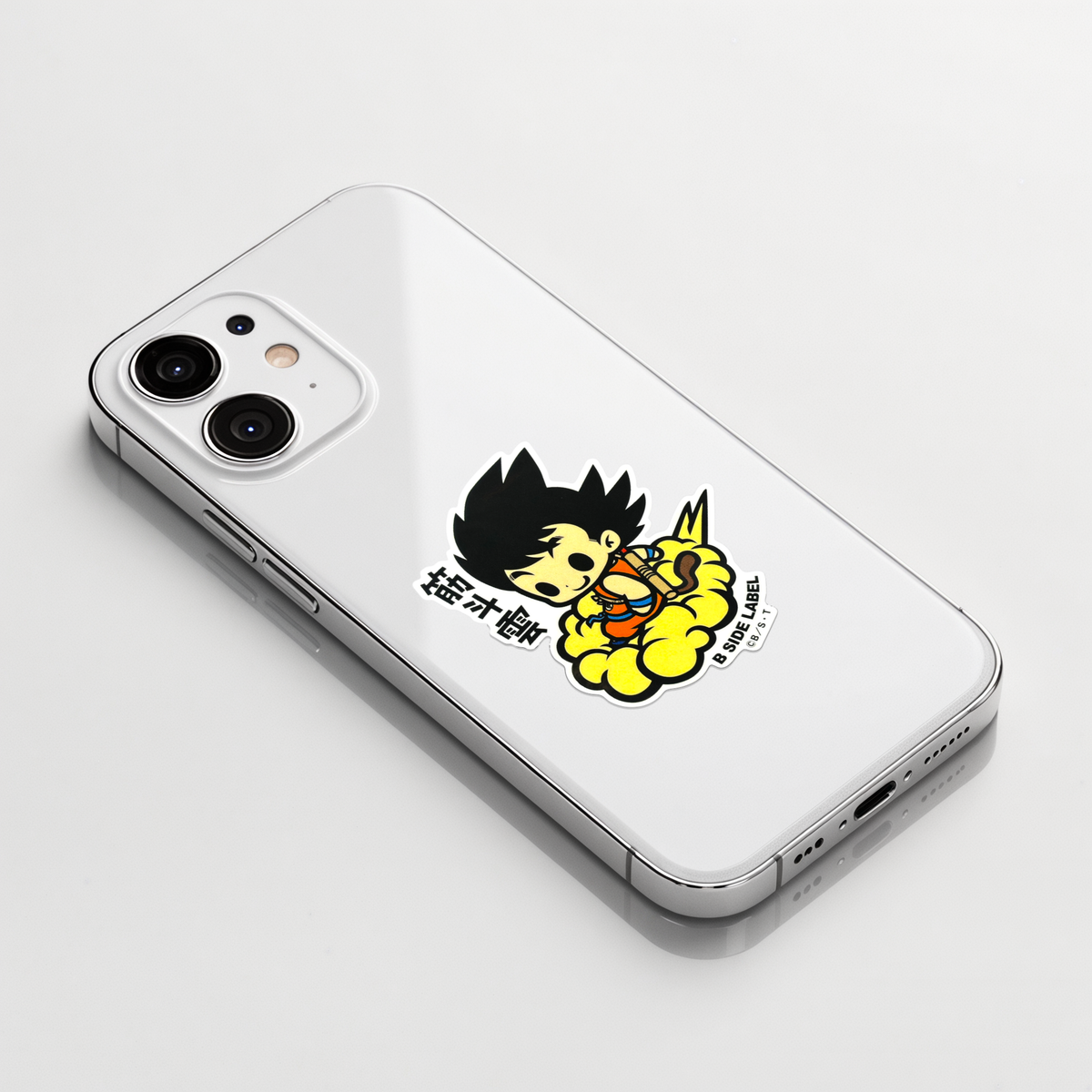 Son Goku Kinto'un - Dragon Ball Z ✦ B-Side Label Sticker on a white iPhone