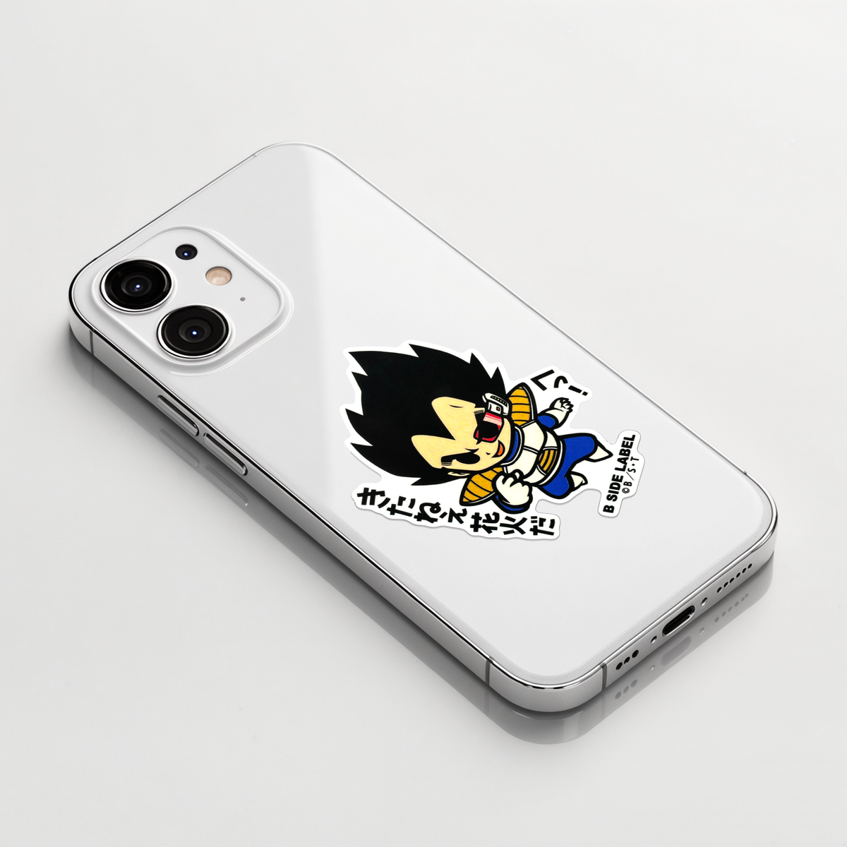 Dragon Ball Z - Vegeta ✦ B-Side Label Sticker on a white iPhone