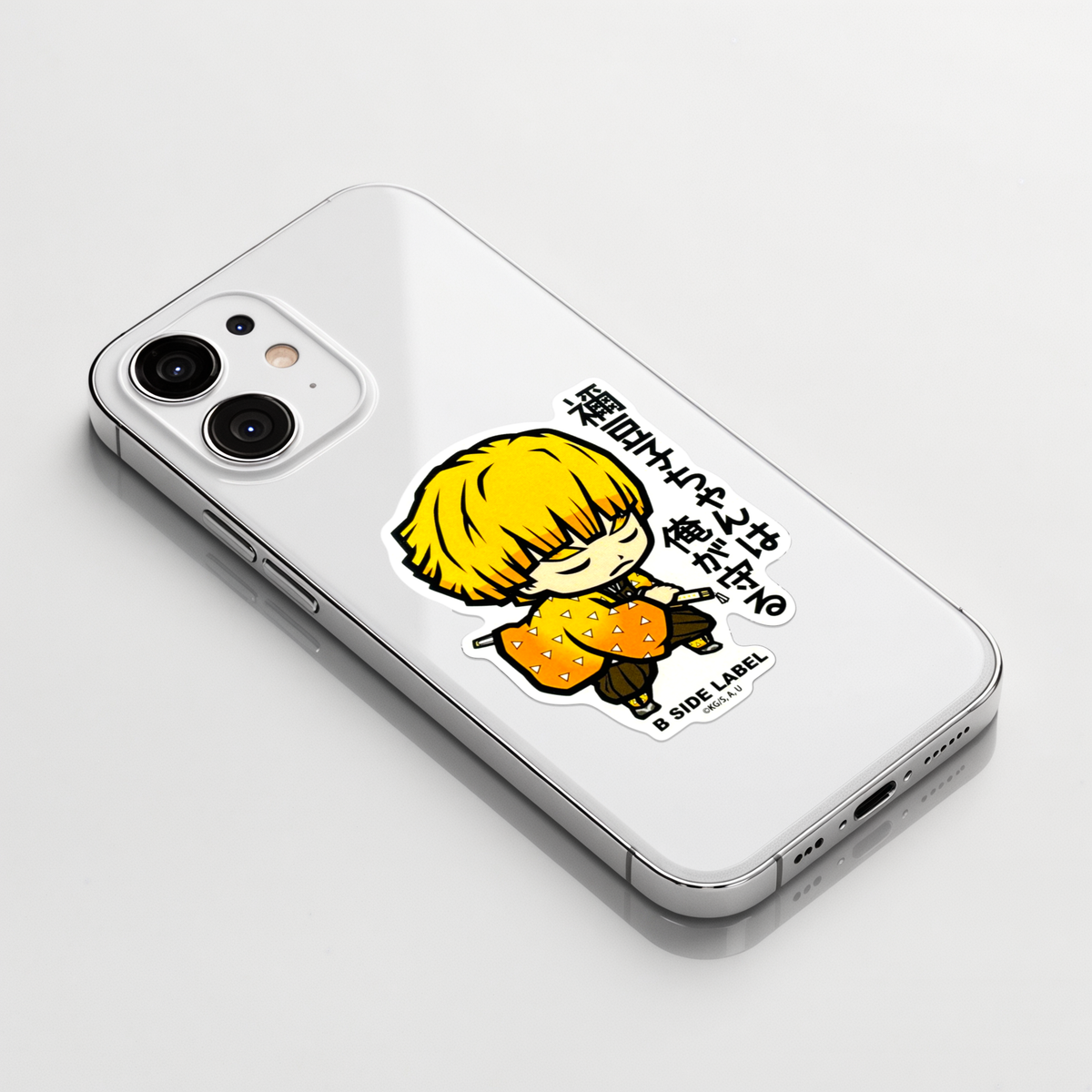 Demon Slayer - Zenitsu Agatsuma 1 ✦ B-Side Label Sticker on a white iPhone