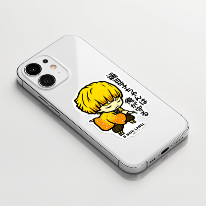 Demon Slayer - Zenitsu Agatsuma 1 ✦ B-Side Label Sticker on a white iPhone