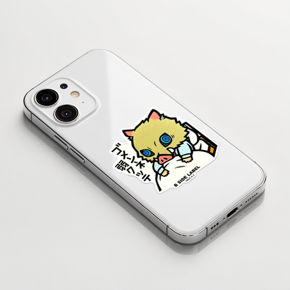 Demon Slayer - Inosuke ✦ B-Side Label Sticker on a white iPhone