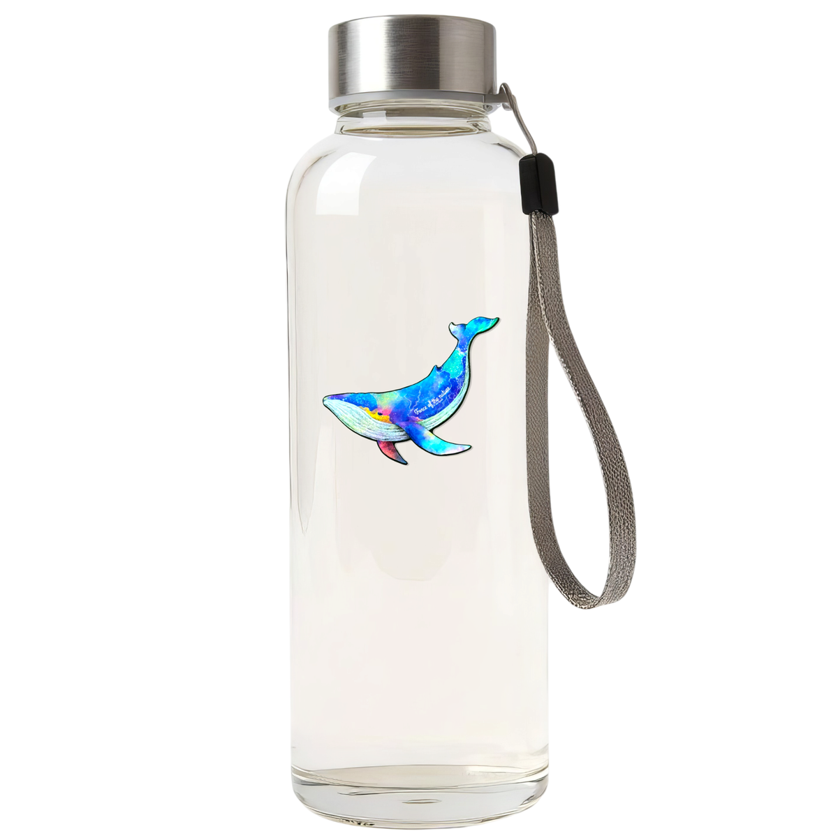 Colorful Whale ✦ B-Side Label Sticker on a white water bottle