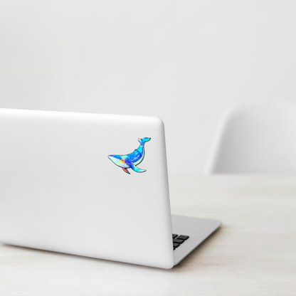 Colorful Whale ✦ B-Side Label Sticker on a white laptop