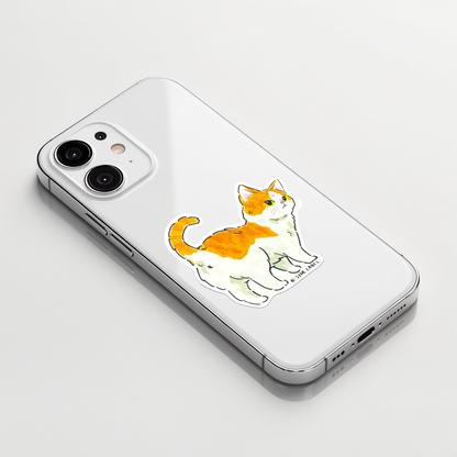 Cute Brown White Kitten Butt ✦ B-Side Label Sticker on a white iPhone